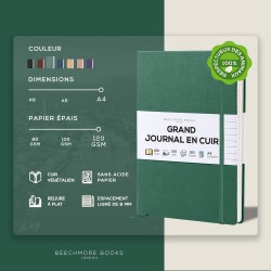 Beechmore Books Carnet de Notes Lignées - XL A4, Vert I Journal Couverture Rigide Premium Cuir Vegan, Papier Ligné Crème Épais 1