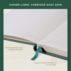 Beechmore Books Carnet de Notes Lignées - XL A4, Vert I Journal Couverture Rigide Premium Cuir Vegan, Papier Ligné Crème Épais 1
