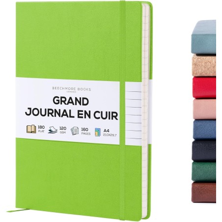 Beechmore Books Carnet ligné de 21,6 x 29,2 cm - Format A4-160 pages lignées - Couverture rigide en cuir - Pour homme et femme -