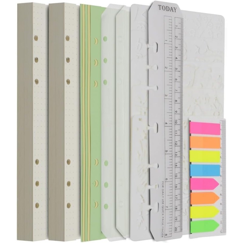 Wonderpool Recharges Papier 320 Pages 100gsm 6 Trous Papier pour 6 Reliure à Anneaux Cahier avec Séparateur Pochettes Signet (Qu