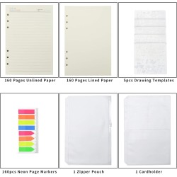 Wonderpool Recharges A5 320 Pages 100gsm 6 Trous pour Reliure à Anneaux - Cahier avec Séparateur, Pochettes, Signet (Papier Lign
