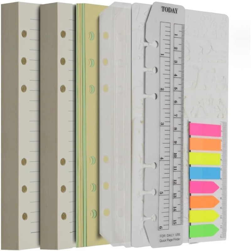 Wonderpool Recharges 320 Pages 100gsm 6 Trous pour Reliure à Anneaux - Cahier avec Séparateur, Pochettes, Signet (Ligné, A6)