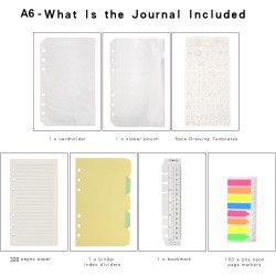 Wonderpool Recharges 320 Pages 100gsm 6 Trous pour Reliure à Anneaux - Cahier avec Séparateur, Pochettes, Signet (Ligné, A6)