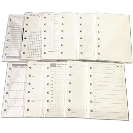 Harphia Inserts d’agenda A7, recharge d'agenda A7, papier épais 100 g/m², 12,3 x 8,2 cm, 45 feuilles (90 pages) par paquet, 11 m