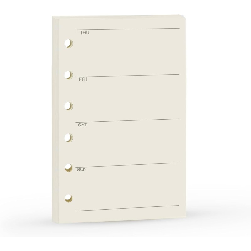 Harphia Recharge d’agenda A7 pour Filofax, non datée, commence par lundi à gauche, 6 trous/100 g/m², 45 feuilles/90 pages, 12,3 
