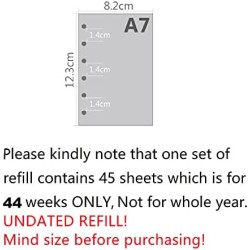 Harphia Recharge d’agenda A7 pour Filofax, non datée, commence par lundi à gauche, 6 trous/100 g/m², 45 feuilles/90 pages, 12,3 