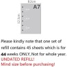 Harphia Recharge d’agenda A7 pour Filofax, non datée, commence par lundi à gauche, 6 trous/100 g/m², 45 feuilles/90 pages, 12,3 