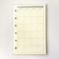 Recharge A7 pour agenda Filofax, 11 styles au choix, 6 trous/100 g/m², 12 x 8 cm, Harphia Monthly Plan