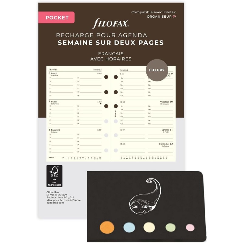 Blumie Shop Filo Recharge Civile 2026 Pocket Feuilles Crème Français 1 Semaine Sur 2 Pages Compatible Avec Filofax + 1 Index Adh