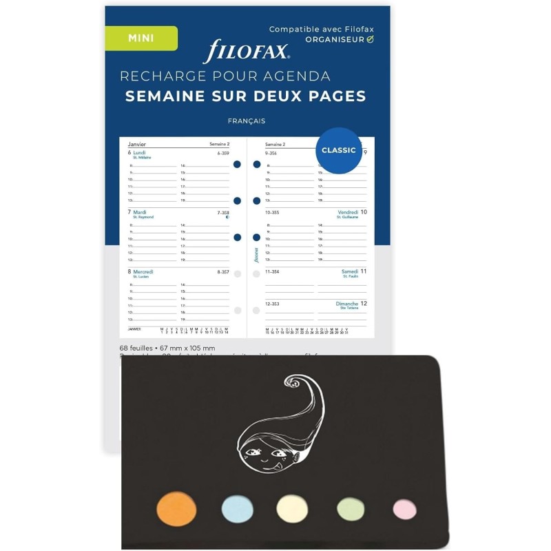 Blumie Shop Lot Filo Recharge Mini Civile 2026 Français 1 Semaine Sur 2 Pages Compatible Avec Filofax + Index Adhésif Blumie (Ci
