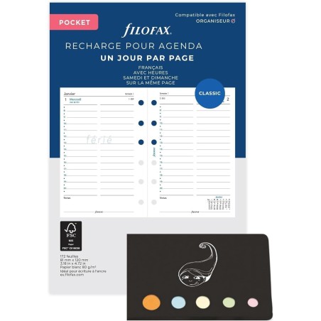 Blumie Shop Filo Recharge Format Pocket 2025 2026 Français 1 Jour Par Page Compatible Avec Filofax + 1 Index Adhésif Blumie (Sco