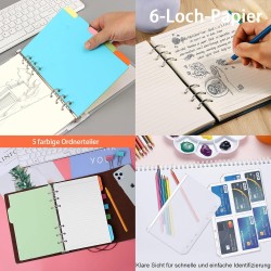 Ensemble de recharges de papier A5 6 trous Notes autocollantes rechargeables 100 feuilles/200 pages Intercalaires colorés A5 Not