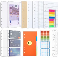 Ensemble de recharges de papier A6 6 trous Notes autocollantes rechargeables A6 100 feuilles/200 pages Intercalaires colorés Règ