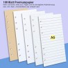 Ensemble de recharges de papier A6 6 trous Notes autocollantes rechargeables A6 100 feuilles/200 pages Intercalaires colorés Règ