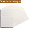 Recharge de papier ligné a5, 6 trous pour agenda filofax a5, feuilles mobiles lignées de 8 mm, 80 feuilles/160 pages, 14 x 21 cm