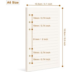 Papier de chargement a6, 6 trous lignés pour classeurs personnels a6, feuilles en vrac à rayures de 8 mm, 80 feuilles/160 pages 