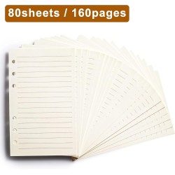 Papier de chargement a6, 6 trous lignés pour classeurs personnels a6, feuilles en vrac à rayures de 8 mm, 80 feuilles/160 pages 