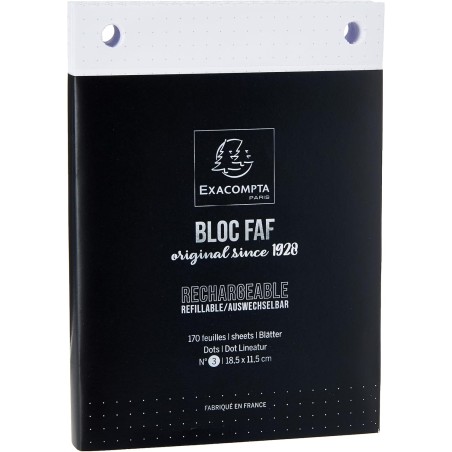 Exacompta - Réf. 12523E - 1 recharge de bureau pour bloc FAF de 170 feuilles blanches microperforées détachables - réglure dots 