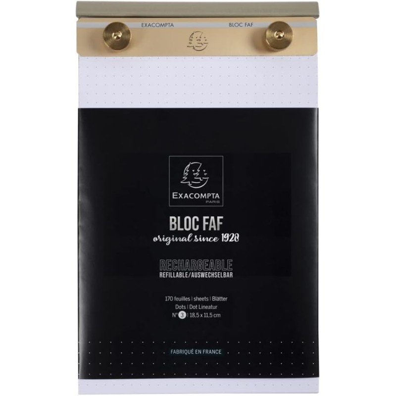Exacompta - Réf. 12123E - 1 Bloc de bureau FAF rechargeable de 170 feuilles blanches microperforées détachables - réglure dots -