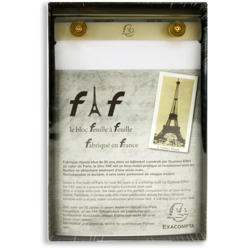 Exacompta - Réf. 12114E - 1 Bloc de bureau FAF rechargeable de 170 feuilles blanches microperforées détachables - Dimensions 22 