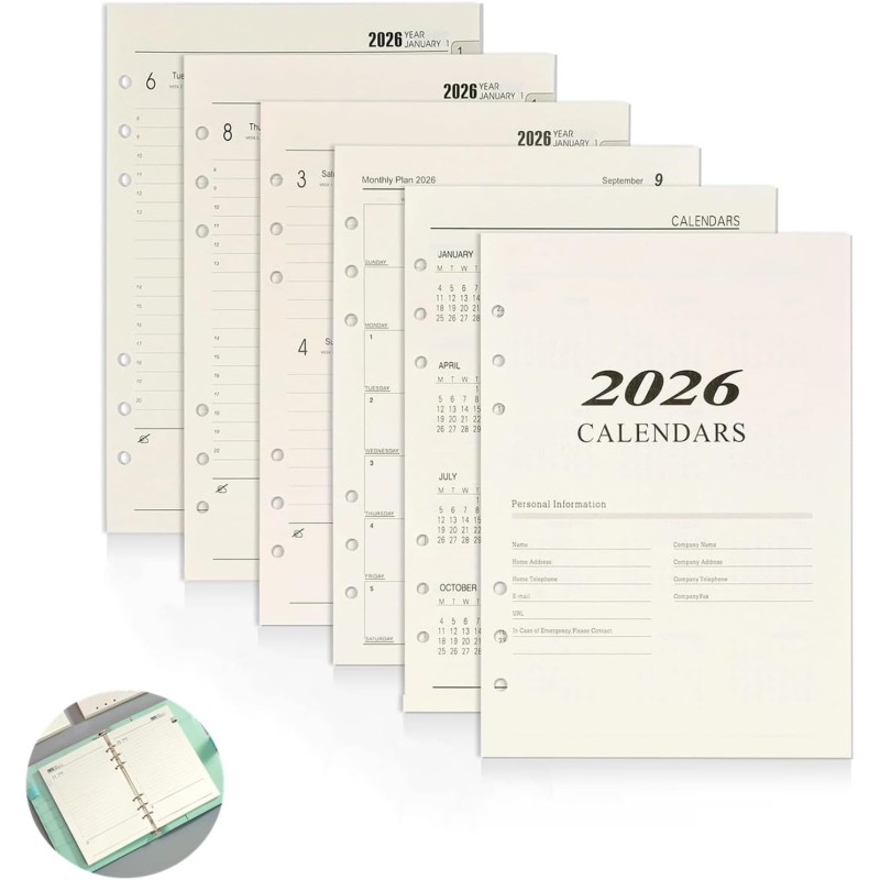 Recharge pour Agenda Journalier 2026,176 Feuilles A5 Refill Papier Ligne Agenda Journalier Daily Planner Refills Recharge Organi