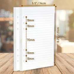 Inserts De Planificateur De Classeur A5 À 6 Anneaux - 21 X 14,2 cm - Recharges A5 À Feuilles Mobiles De 120 GSM Lignées De Coule