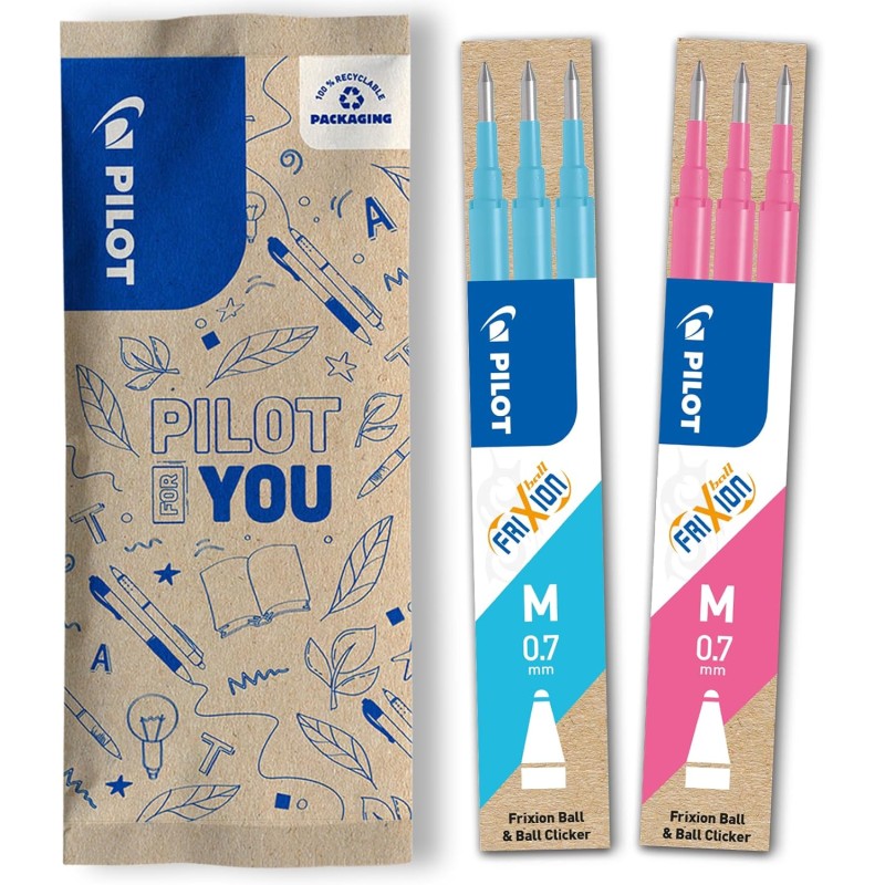 PILOT - Lot de 2 étuis de 3 recharges FriXion pour stylo effaçable. Compatibles FriXion Ball et FriXion Ball Clicker - Turquoise