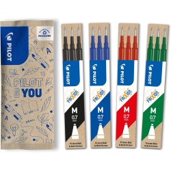 PILOT - 4 Etuis de 3 Recharges pour stylo effaçable. Compatibles FriXion Ball et FriXion Ball Clicker - Noir, Bleu, Rouge, Vert 