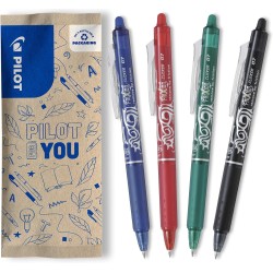 PILOT - 4 FriXion Ball Clicker - Encre Gel Effaçable - Stylo Roller Rechargeable, Rétractable et Ergonomique - Noir, Bleu, Rouge