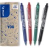 PILOT - 4 FriXion Ball Clicker - Encre Gel Effaçable - Stylo Roller Rechargeable, Rétractable et Ergonomique - Noir, Bleu, Rouge