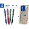 PILOT - 4 FriXion Ball Clicker - Encre Gel Effaçable - Stylo Roller Rechargeable, Rétractable et Ergonomique - Noir, Bleu, Rouge