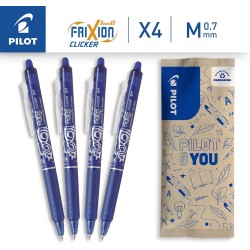 PILOT - Lot de 4 FriXion Ball Clicker 07 - Stylo Effaçable à Encre Thermosensible - Stylo Roller Rétractable et Rechargeable - B