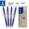 PILOT - Lot de 4 FriXion Ball Clicker 07 - Stylo Effaçable à Encre Thermosensible - Stylo Roller Rétractable et Rechargeable - B
