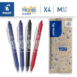 PILOT - Lot de 4 FriXion Ball Clicker 07 - Stylo Effaçable à Encre Thermosensible - Stylo Roller Rétractable et Rechargeable - 2