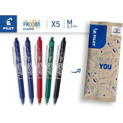 PILOT - Lot de 5 Frixion Ball Clicker - Stylo rétractable effaçable à encre thermosensible - Stylo roller rechargeable et ergono