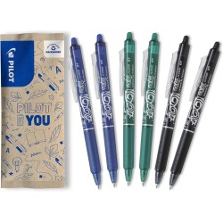 Pilot - Lot de 6 FriXion Ball Clicker 0, 7 - Roller effaçable - 2 Bleus, 2 Verts, 2 Noirs - Pointe moyenne
