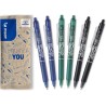 Pilot - Lot de 6 FriXion Ball Clicker 0, 7 - Roller effaçable - 2 Bleus, 2 Verts, 2 Noirs - Pointe moyenne