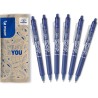 PILOT - 6 FriXion Ball Clicker - Encre Gel Effaçable - Stylo Roller Rechargeable, Rétractable et Ergonomique - Bleu - Pointe moy