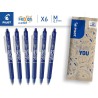 PILOT - 6 FriXion Ball Clicker - Encre Gel Effaçable - Stylo Roller Rechargeable, Rétractable et Ergonomique - Bleu - Pointe moy