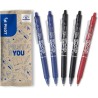 PILOT - Lot de 5 Stylos Roller FriXion Ball Clicker- Stylo Gel Roller Effaçable - Pointe Moyenne, Plastique, 2 Noirs, 2 Bleus, R