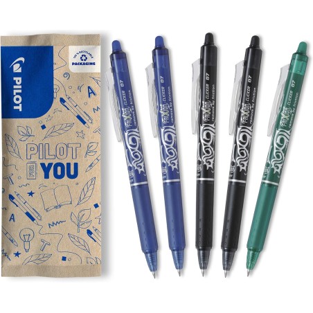 PILOT - Lot de 5 Frixion Ball Clicker - Stylo rétractable effaçable à encre thermosensible - Stylo roller rechargeable et ergono