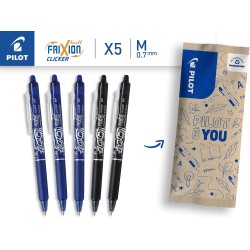 PILOT - Lot de 5 Frixion Ball Clicker - Stylo rétractable effaçable à encre thermosensible - Stylo roller rechargeable et ergono