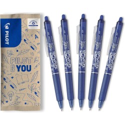 PILOT - 5 FriXion Ball Clicker - Encre Gel Effaçable - Stylo Roller Rechargeable, Rétractable et Ergonomique - Bleu - Pointe moy