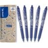 PILOT - 5 FriXion Ball Clicker - Encre Gel Effaçable - Stylo Roller Rechargeable, Rétractable et Ergonomique - Bleu - Pointe moy