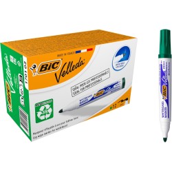 BIC Velleda 1701 ECOlutions Feutres pour Tableau Blanc Effaçables à Sec à Pointe Conique Moyenne - Vert, Boîte de 12