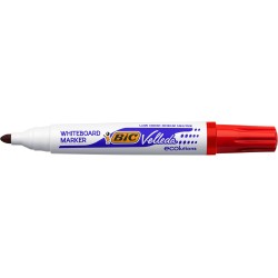 BIC Velleda 1701 ECOlutions Feutres pour Tableau Blanc Effaçables à Sec à Pointe Conique Moyenne - Rouge, Boîte de 12