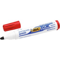 BIC Velleda 1701 ECOlutions Feutres pour Tableau Blanc Effaçables à Sec à Pointe Conique Moyenne - Rouge, Boîte de 12