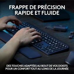 Logitech mx keys s clavier sans fil rechargeable usb c, clavier silencieux, plat, rétroéclairé, touches ergonomiques et programm