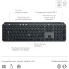 Logitech mx keys s clavier sans fil rechargeable usb c, clavier silencieux, plat, rétroéclairé, touches ergonomiques et programm