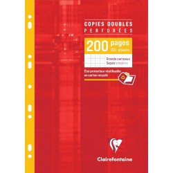 Clairefontaine 4711C Un Étui de Copies Doubles Perforées - A4 21x29,7 cm - 200 Pages Grands Carreaux - Papier Blanc 90 g - Étui 